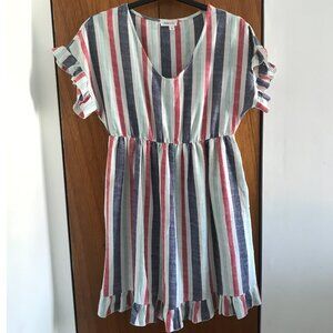Hailey & Co. Linen Blend Multicolor Striped Casual A-Line Dress Size M